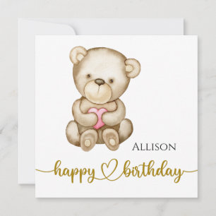 Happy Birthday Waterverf Teddy Bear Kaart