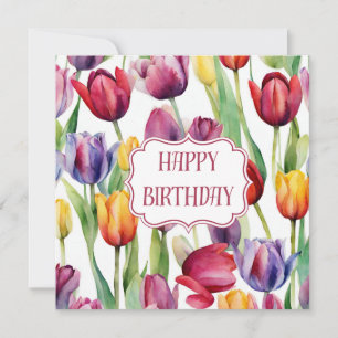 Happy Birthday Waterverf Tulpenbloemen Kaart