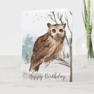 Happy Birthday Waterverf Uil Kaart