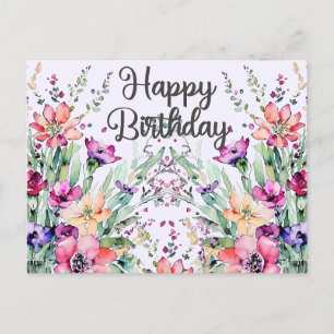 Happy Birthday Waterverf Wildbloemen Field Briefkaart