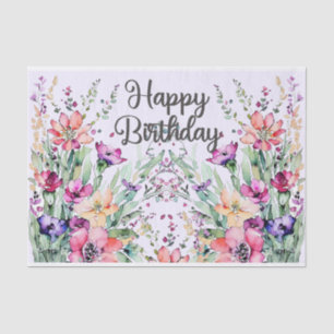 Happy Birthday Waterverf Wildbloemen Field Tissuepapier