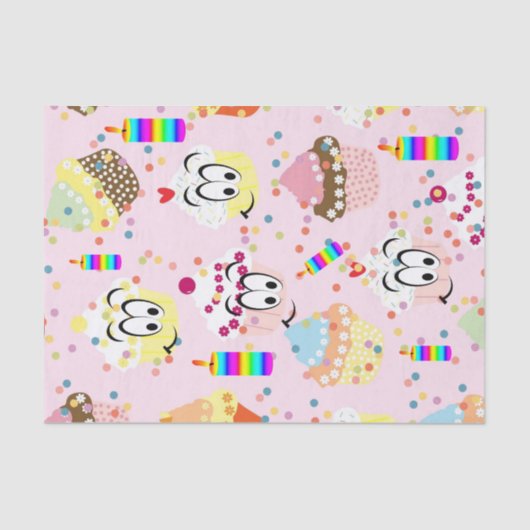 Happy Birthday-Weefpapier — cupcake Tissuepapier (Voorkant)