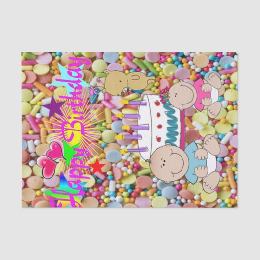 Happy Birthday Weefpapier Kinder Tissuepapier (Voorkant)