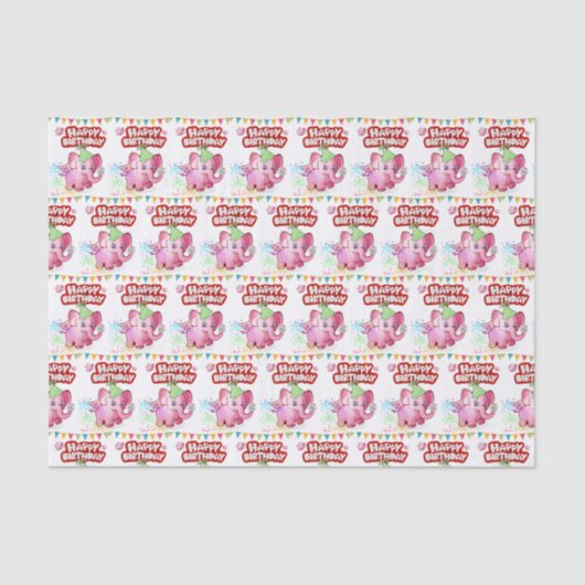Happy Birthday Weefpapier Roze Varig Tissuepapier (Voorkant)