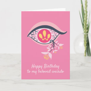 Happy Birthday Weirdo Trippy Psychedelic Pink Eye Bedankkaart