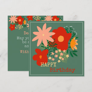 HAPPY Birthday wenskaart originele bloem turquo Kaart