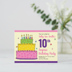 Happy Birthday Whimsical Cake Candle Uitnodiging Briefkaart