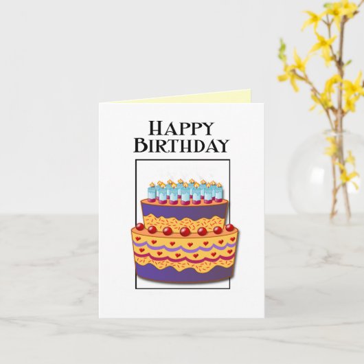 Happy Birthday Whimsical Cake Kaart (Gele Bloem)