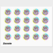 Happy Birthday Whimsical Hand draw Cake Ronde Sticker (Vel)