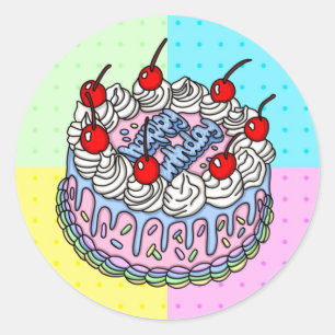 Happy Birthday Whimsical Hand draw Cake Ronde Sticker