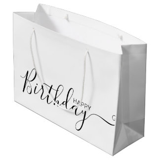 Happy Birthday White Black Elegant Large Gift Bag Groot Cadeauzakje