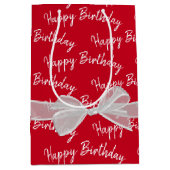 Happy Birthday White Bow op rood Medium Cadeauzakje (Voorkant)