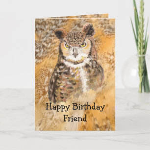 Happy Birthday Wild & Crazy Friend Waterverf Owl Kaart
