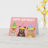 Happy Birthday Wild Party Animals Illustration Kaart (Gele Bloem)