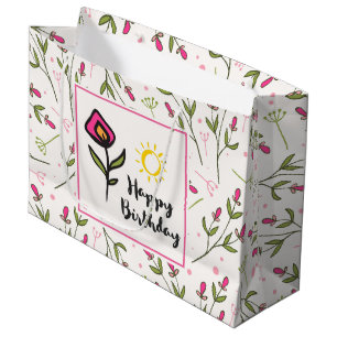 Happy Birthday -  wilde bloemen en zon Large Cadeautasje