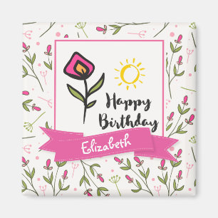 Happy Birthday -  wilde bloemen en zon Magneet