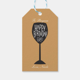 HAPPY BIRTHDAY Wine Glass ANY COLOR Gift Label Cadeaulabel