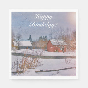 Happy Birthday Winter Boerderij Scene Servet