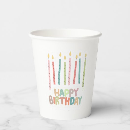 Happy Birthday with Candles Paper Cup Papieren Bekers (Achterkant)
