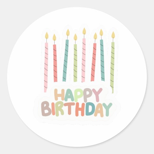 Happy Birthday With Candles Sticker Label (Devant)