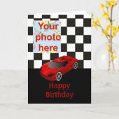 Happy birthday with red racing car kaart (Gele Bloem)