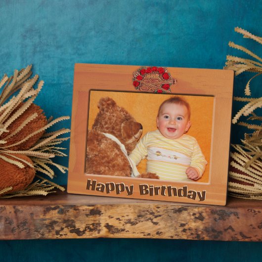 Happy Birthday Wood Lijst Voeg fotoplaque toe Fotoplaat (Zijkant)