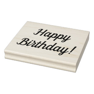 Happy Birthday Wooden Block Mounched Rubber Stamp Rubberstempel