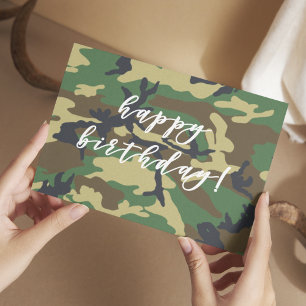 Happy Birthday Woodland Militairy Camo Print Briefkaart