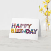 Happy Birthday Word Cloud Kaart (Gele Bloem)