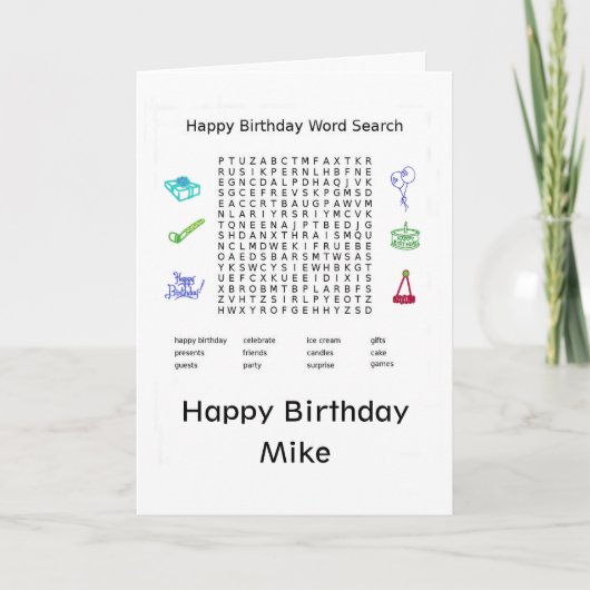 Happy Birthday Word Zoeken Mike Kaart (Voorkant)