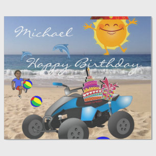 Happy Birthday Wrapping Paper African Boy Beach Cadeaupapier