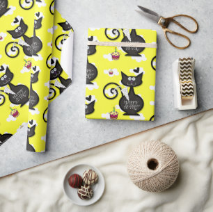 Happy Birthday Wrapping Paper Black Cat Cadeaupapier