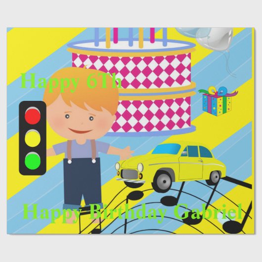 Happy Birthday Wrapping Paper Boy Car Cadeaupapier (Vlak)