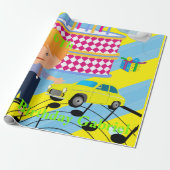 Happy Birthday Wrapping Paper Boy Car Cadeaupapier (Uitgerold)