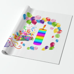 Happy Birthday Wrapping Paper Candle Balloons Cadeaupapier
