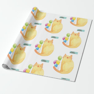 Happy Birthday Wrapping Paper Cat Lady Birthday Cadeaupapier