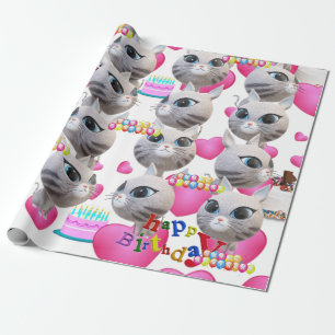 Happy Birthday Wrapping Paper Cat Lady Birthday Cadeaupapier