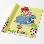Happy Birthday Wrapping Paper Hippopotamus Kitten Cadeaupapier (Uitgerold)