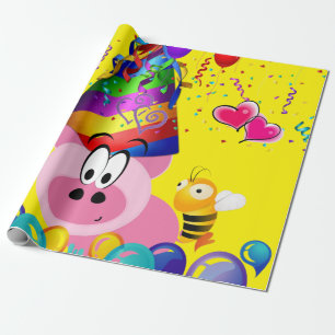 Happy Birthday Wrapping Paper Pig Bumblebee Cadeaupapier