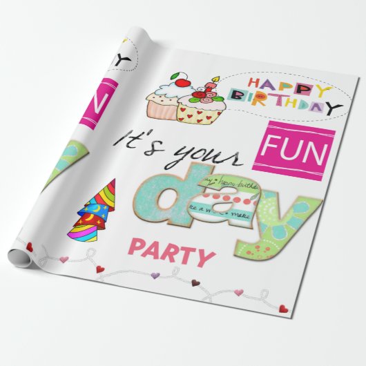 Happy Birthday Wrapping Papier FUN Cupcake (Uitgerold)