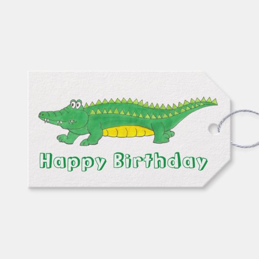 Happy Birthday Yellow Green Alligator Crocodile Cadeaulabel (Voorkant (Horizontaal))