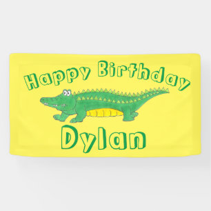 Happy Birthday Yellow Green Alligator Crocodile Spandoek