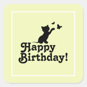 Happy Birthday Yellow Kitten en Vlinder Sticker