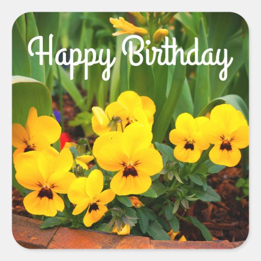 Happy Birthday Yellow Pansy #1 Sticker (Voorkant)