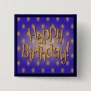 Happy Birthday Yellow Polka Dot Text Blue Vierkante Button 5,1 Cm