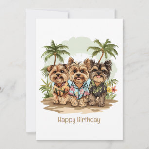 Happy Birthday Yorkie Dogs Hawaiian Shirten Kaart