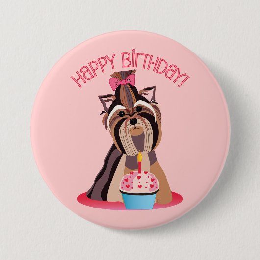 Happy Birthday Yorkie Ronde Button 7,6 Cm (Voorkant)