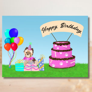 Happy Birthday Yorkshire Terriër met taart Kaart