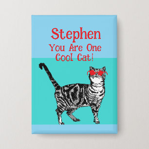 Happy Birthday You Cool Tabby Cat Mannen man Button