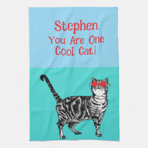 Happy Birthday You Cool Tabby Cat Mannen man Theedoek